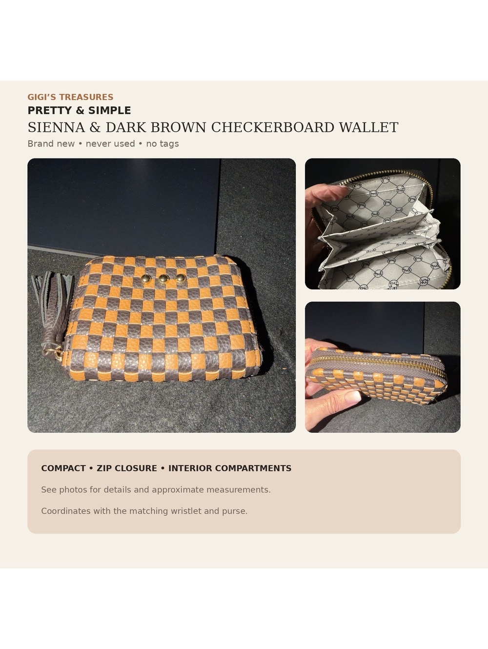 Pretty & Simple Sienna Checkerboard Zip-Around Wallet - Brand New
